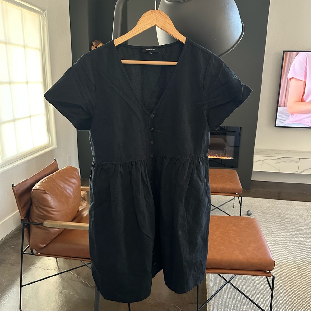 Madewell black linen /cotton button dress